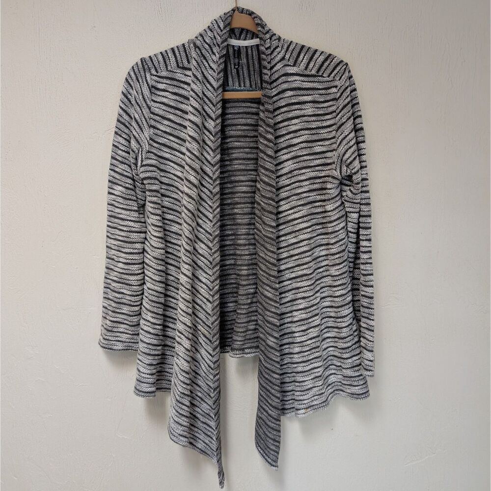 Kuhl Women Open Cardigan Sweater Black White Stripe M Waterfall